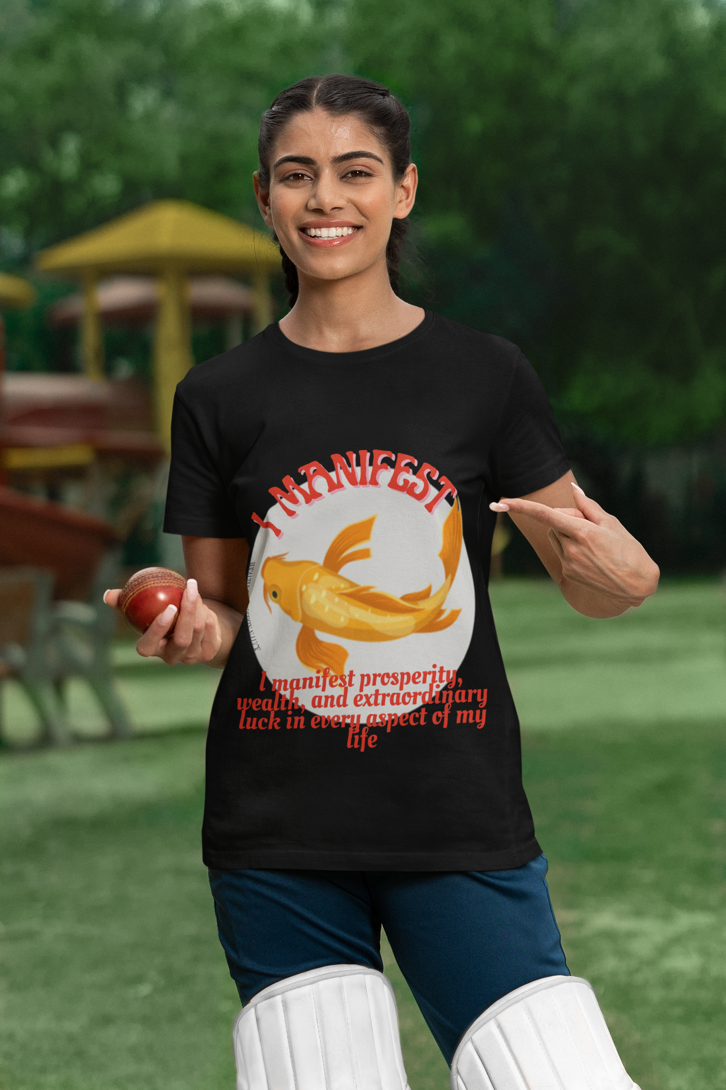 Gold Koi Fish T-shirt for ladies ( red letters )