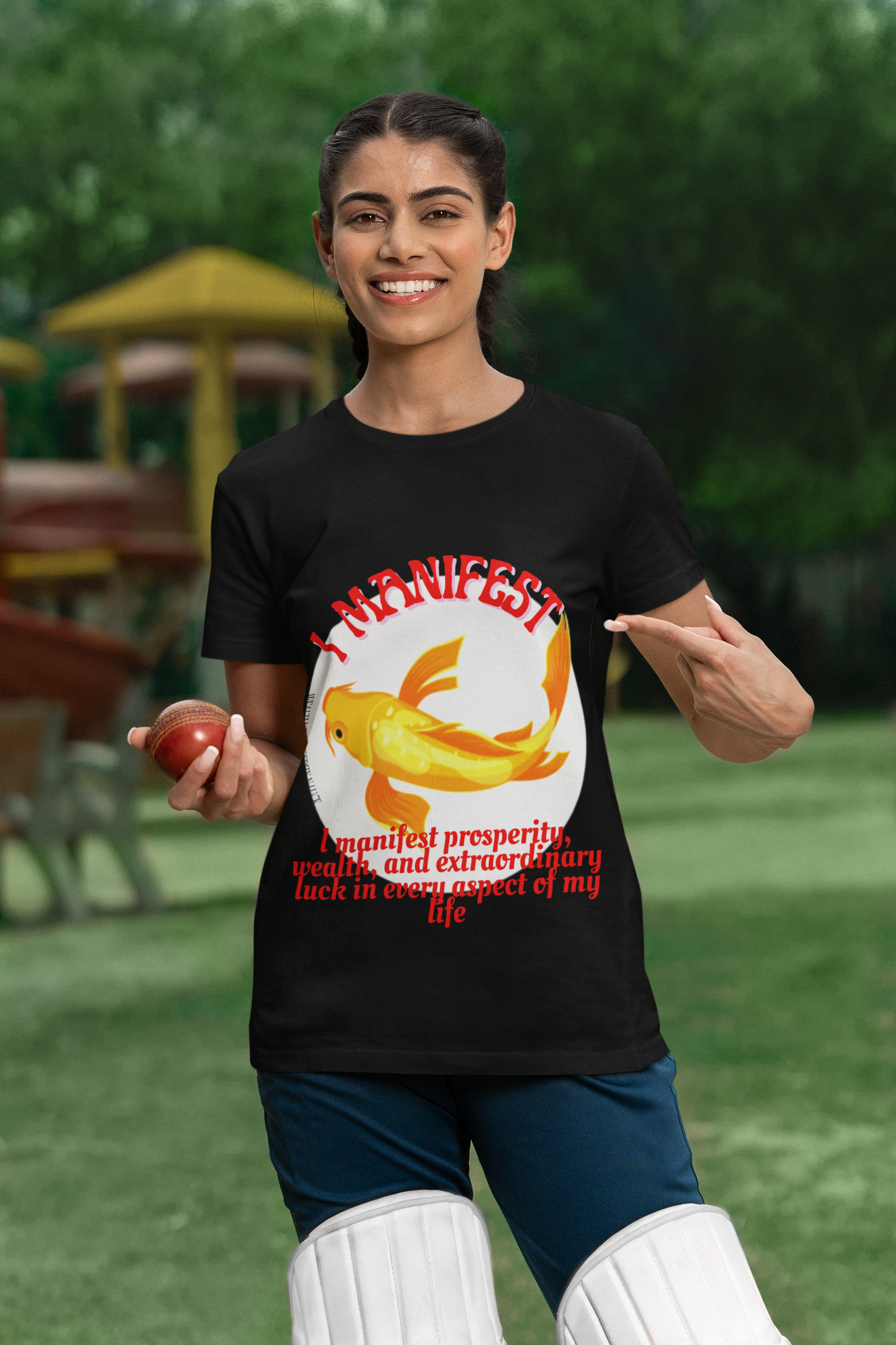 Gold Koi Fish T-shirt for ladies ( red letters )